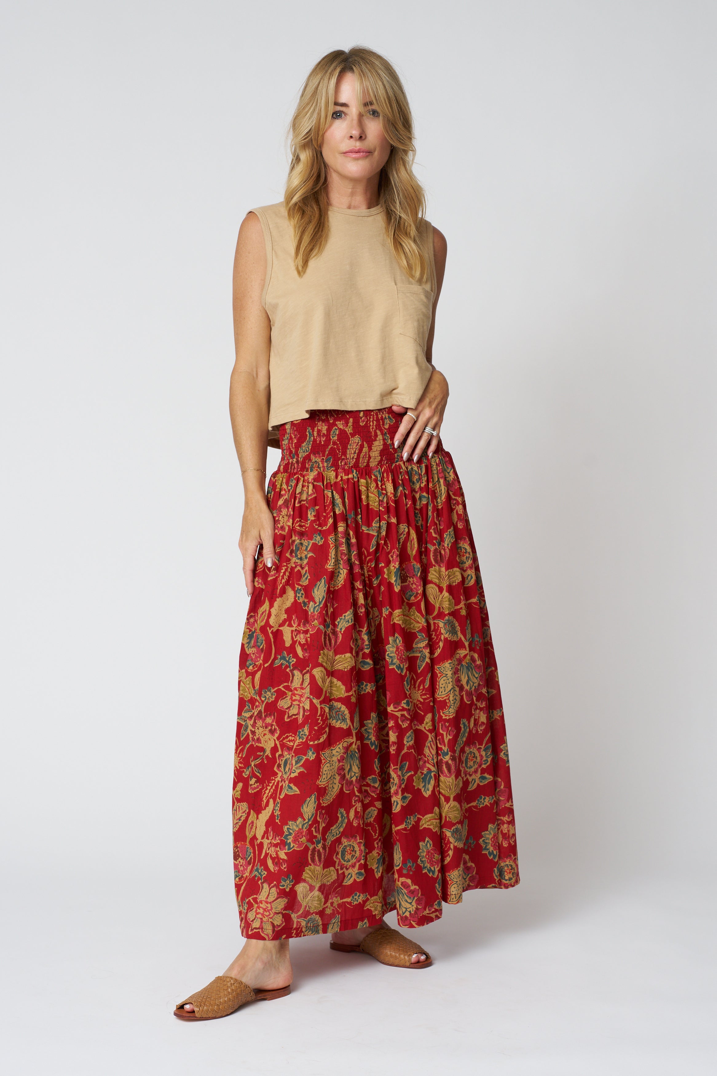 Emerson Fry Smocked Maxi Skirt in Pompeian Blooms