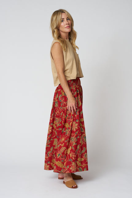 Emerson Fry Smocked Maxi Skirt in Pompeian Blooms