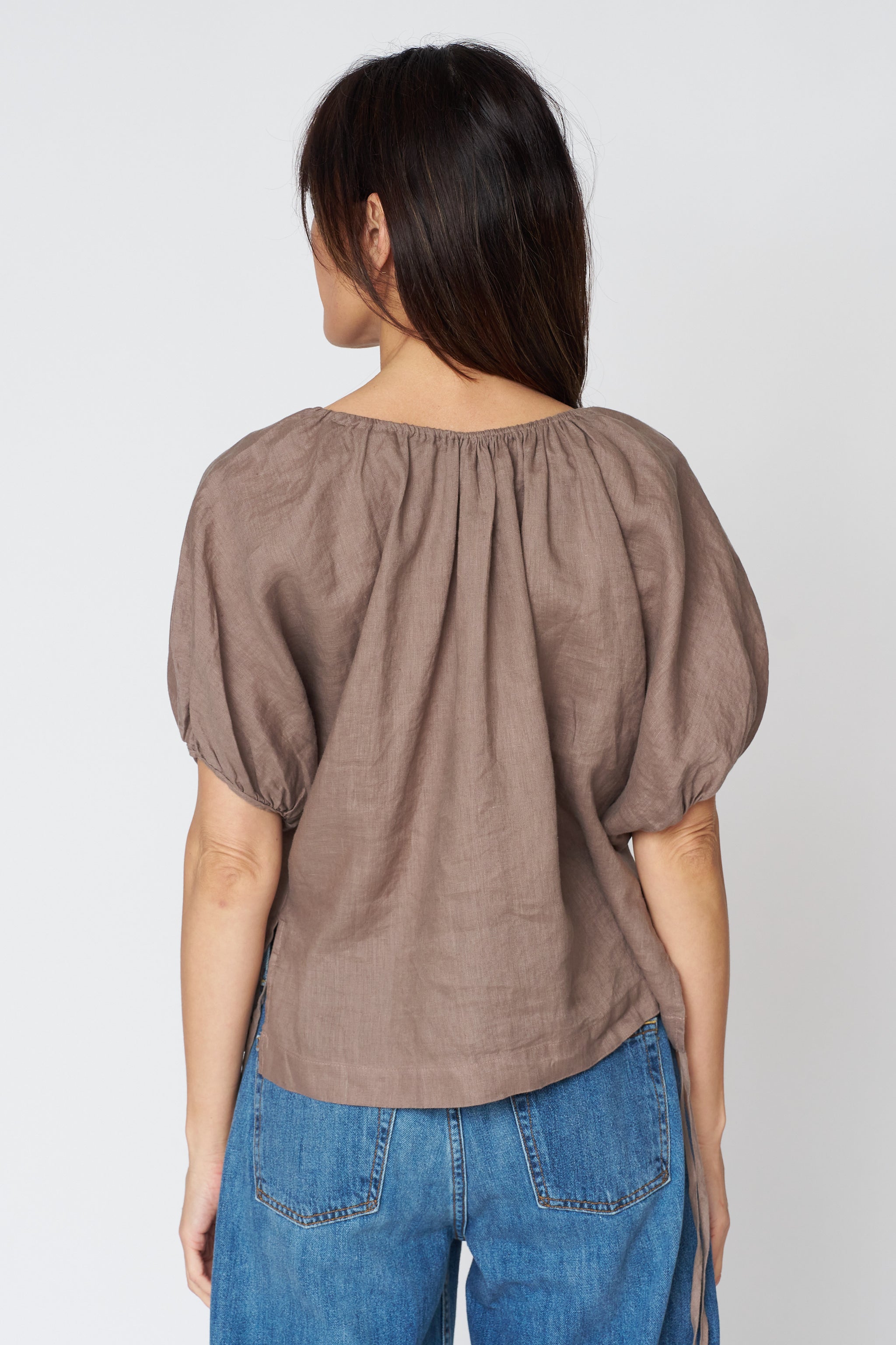 Cosette Woven Linen Top in Mudslide