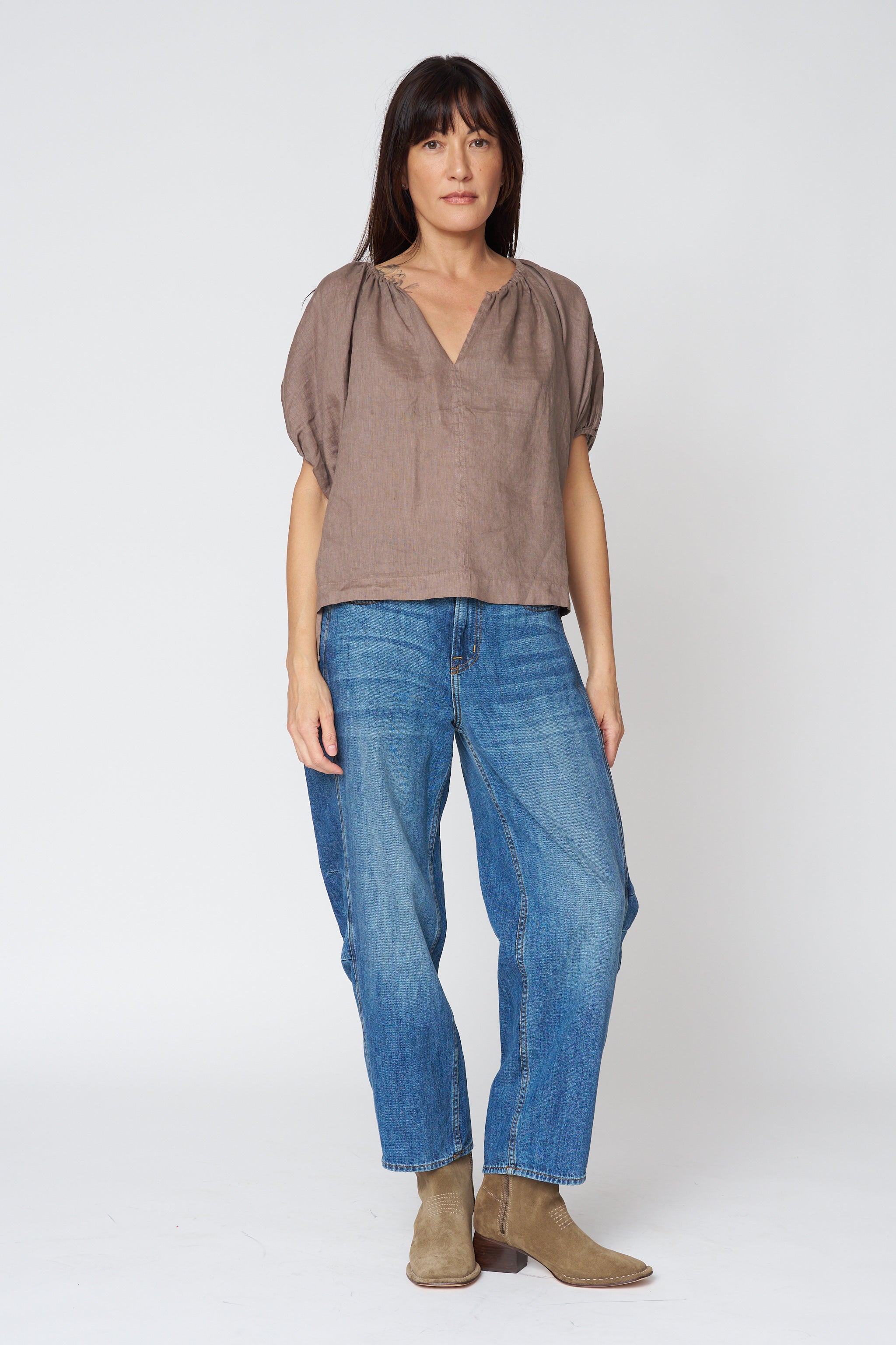 Cosette Woven Linen Top in Mudslide