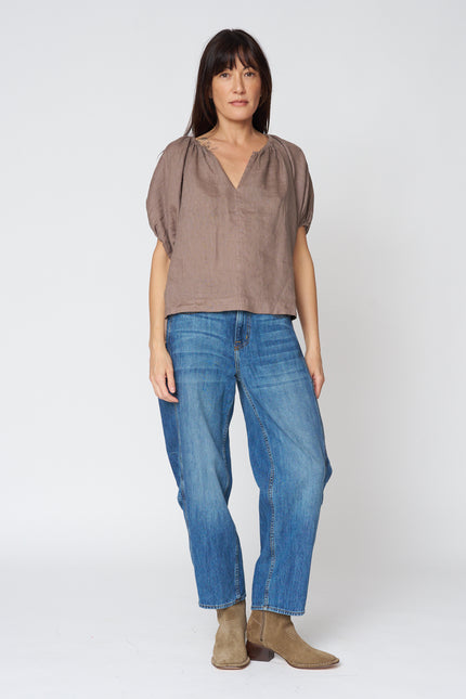 Cosette Woven Linen Top in Mudslide