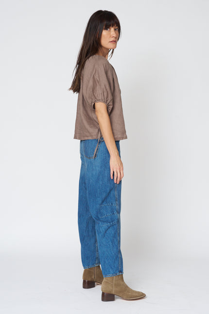 Cosette Woven Linen Top in Mudslide