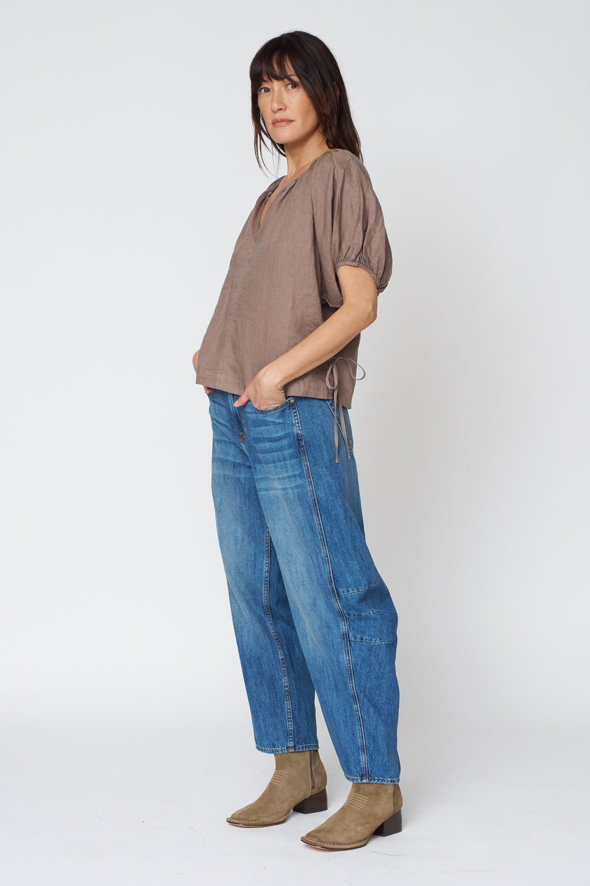Cosette Woven Linen Top in Mudslide