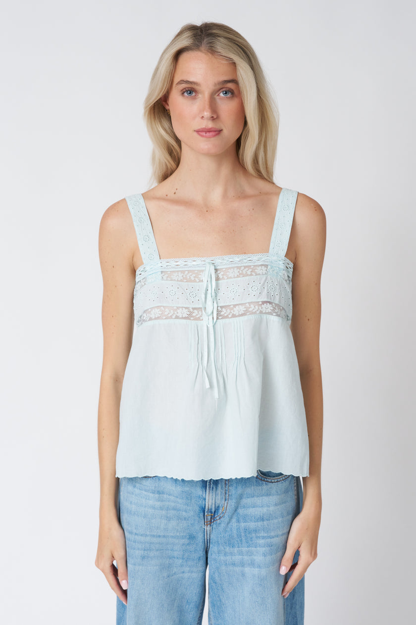 Ciao Lucia Euri Embroidered Top in Baby Blue