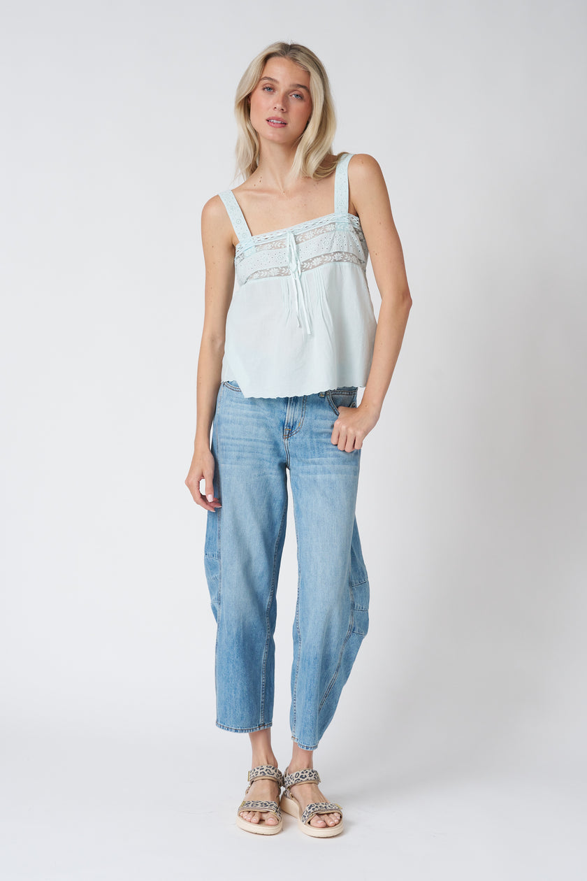 Ciao Lucia Euri Embroidered Top in Baby Blue
