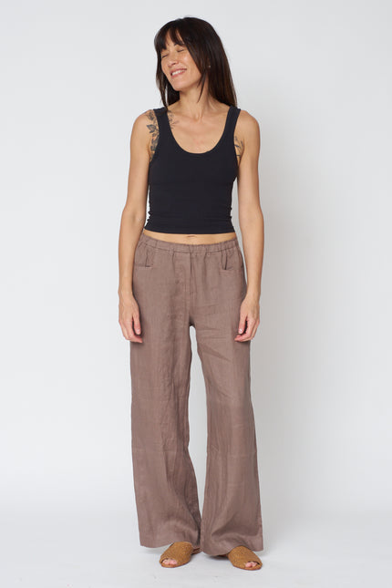 Clairo Woven Linen Pant in Mudslide