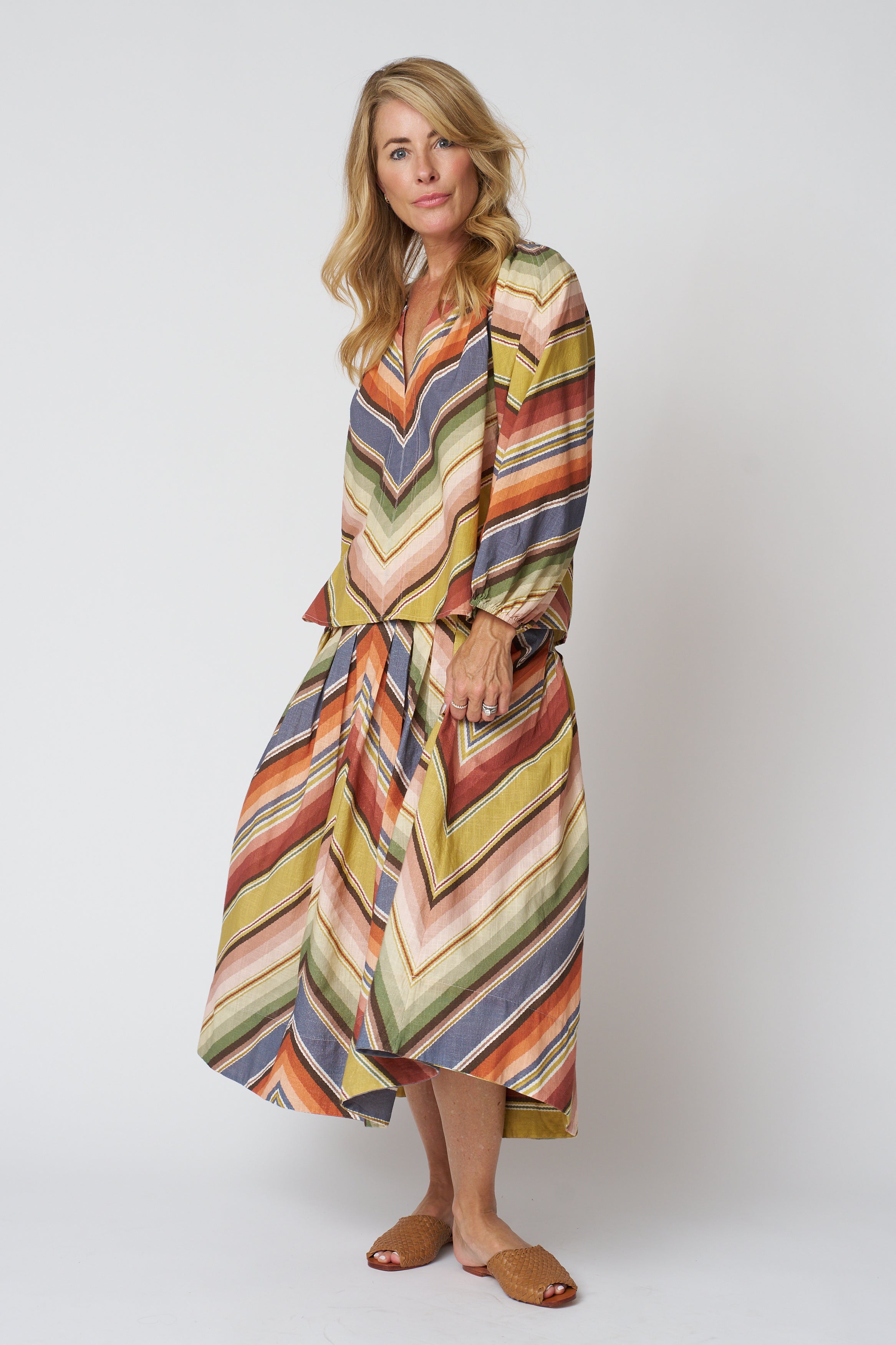 The Seamed Bodega Top in Davenport Stripe