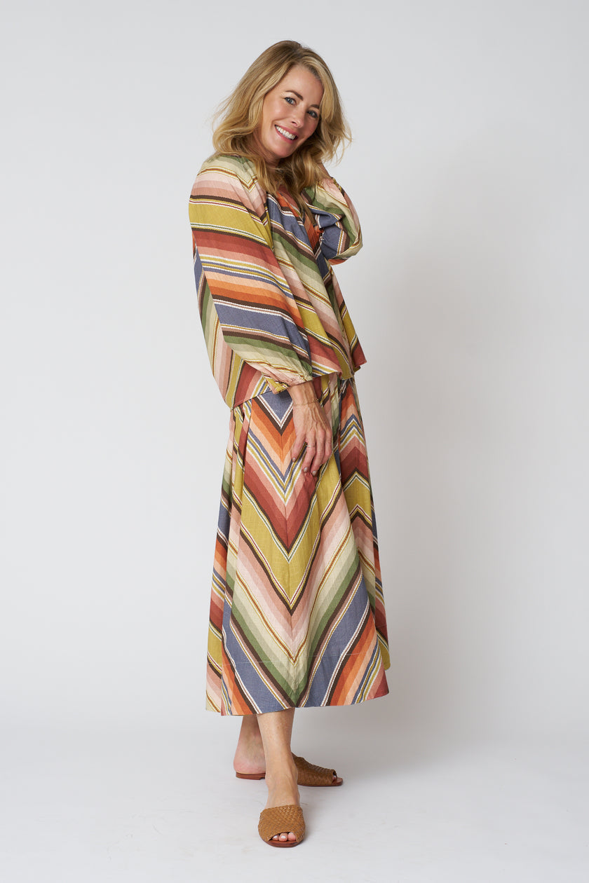 The Seamed Bodega Top in Davenport Stripe