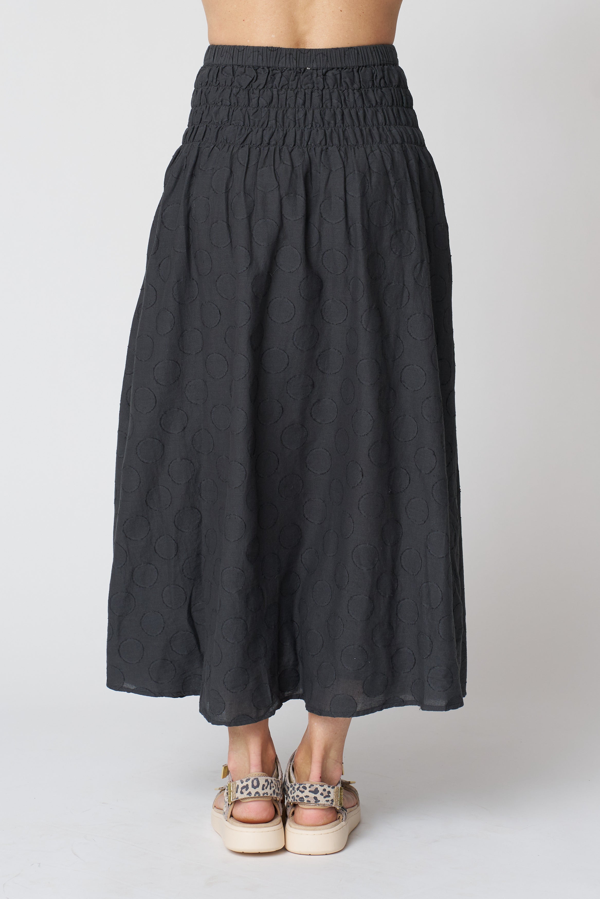 Micaela Greg Shirred Skirt in Faded Black