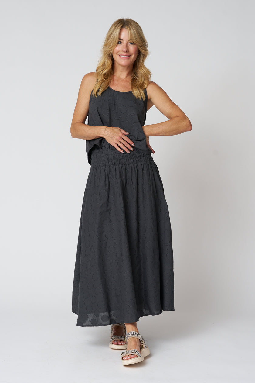 Micaela Greg Shirred Skirt in Faded Black