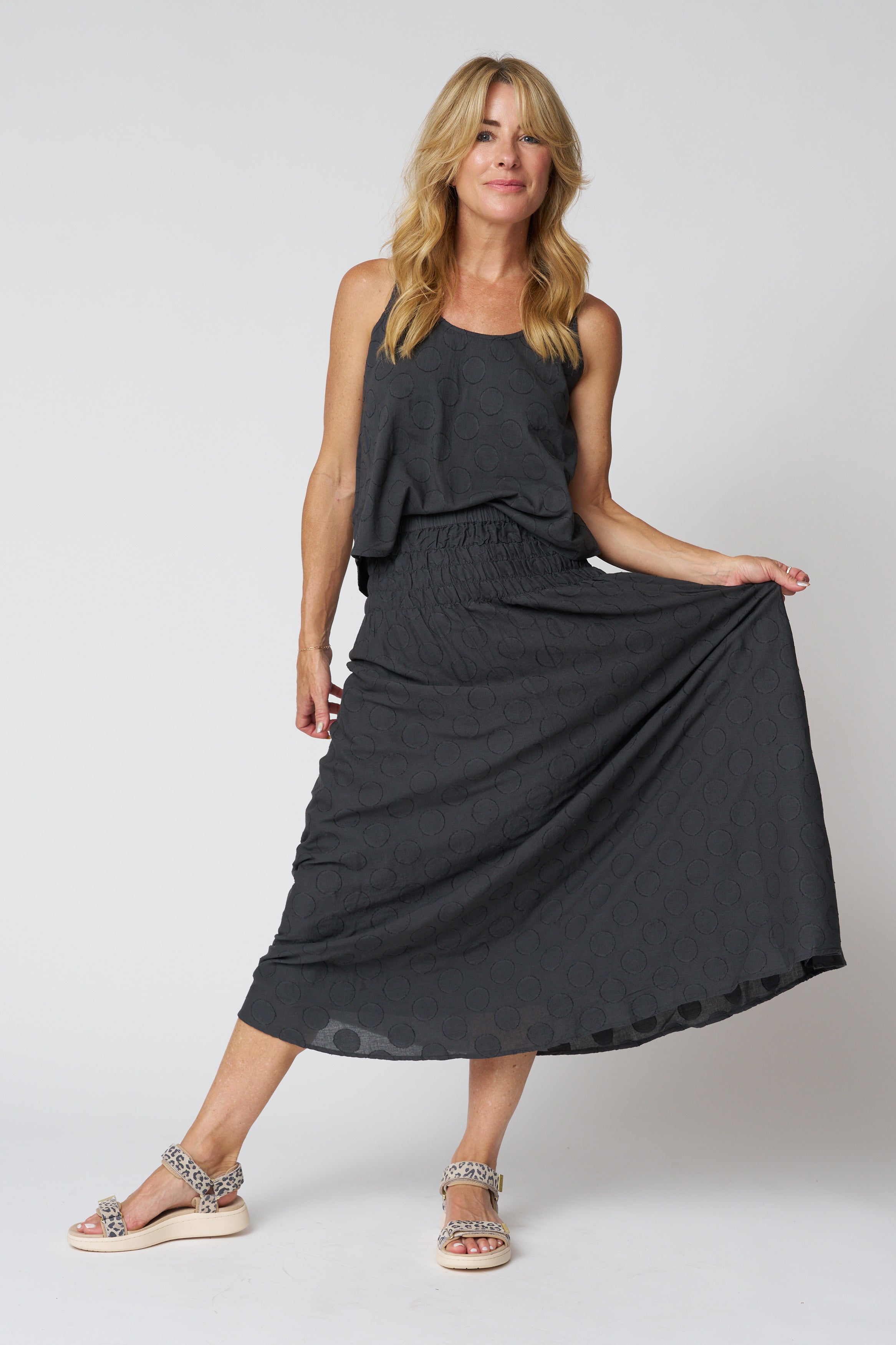 Micaela Greg Shirred Skirt in Faded Black