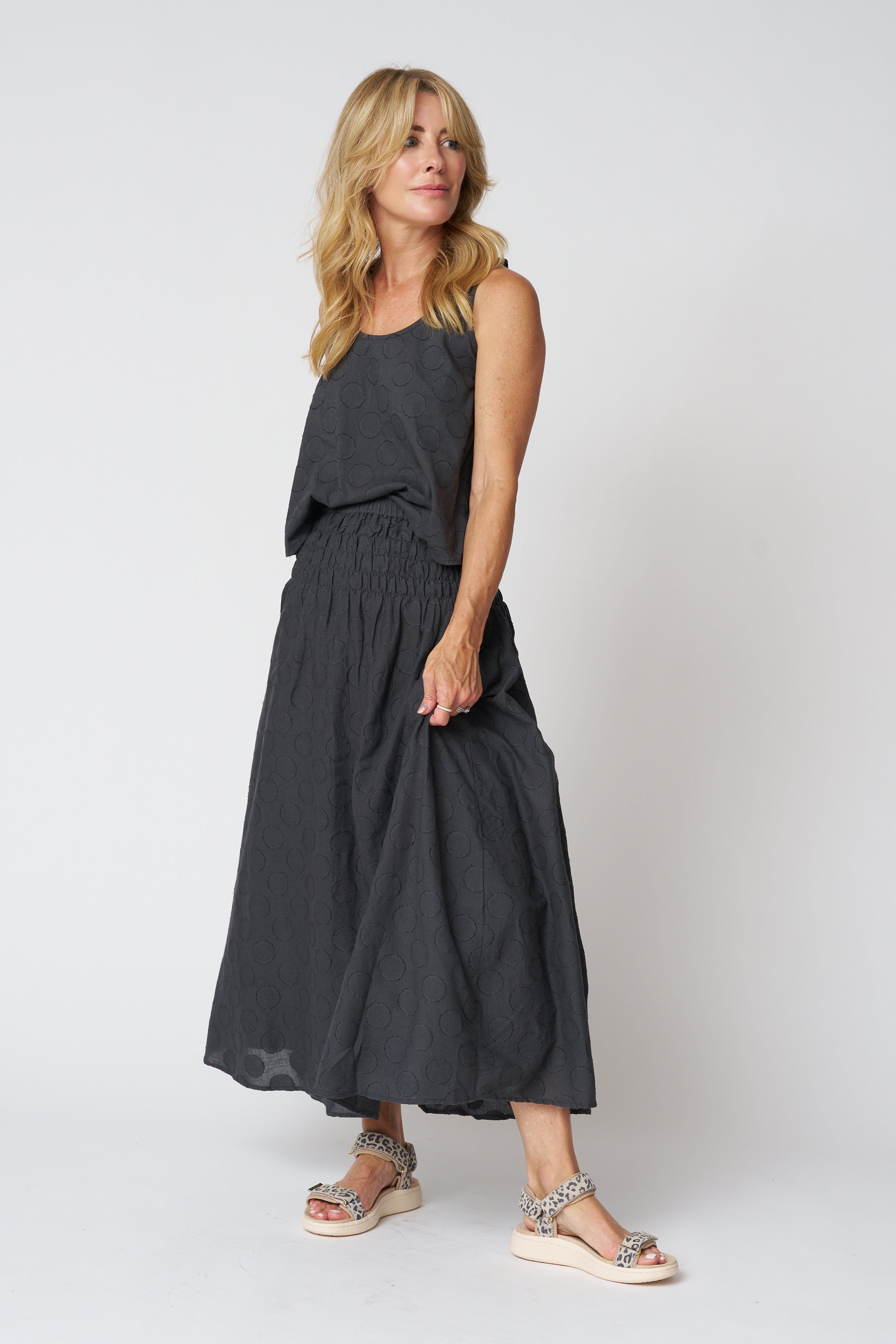 Micaela Greg Shirred Skirt in Faded Black