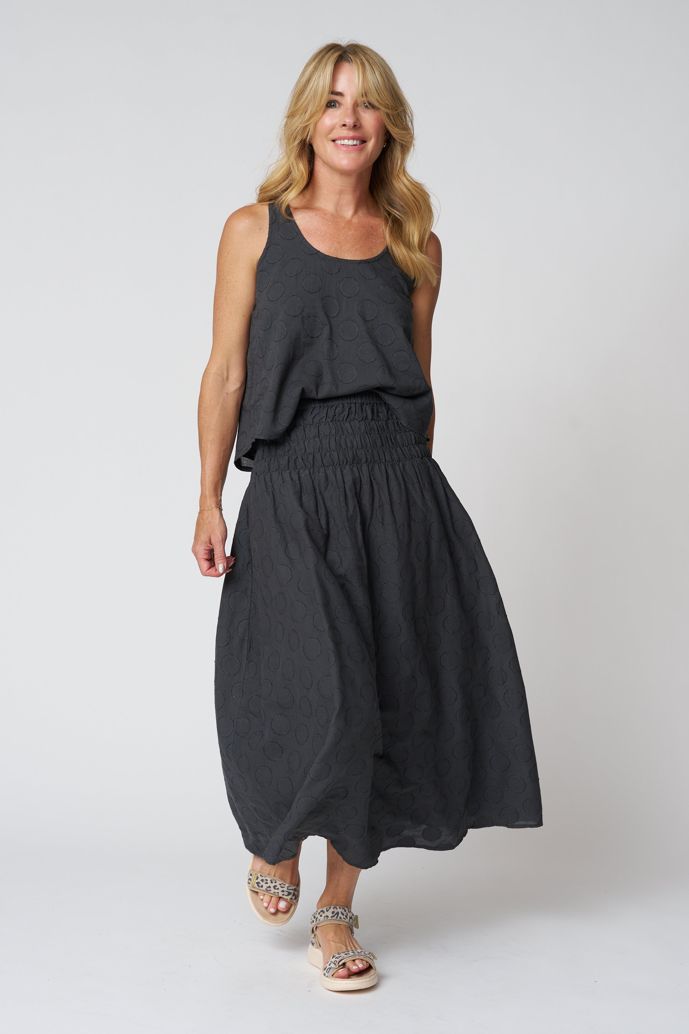 Micaela Greg Shirred Skirt in Faded Black