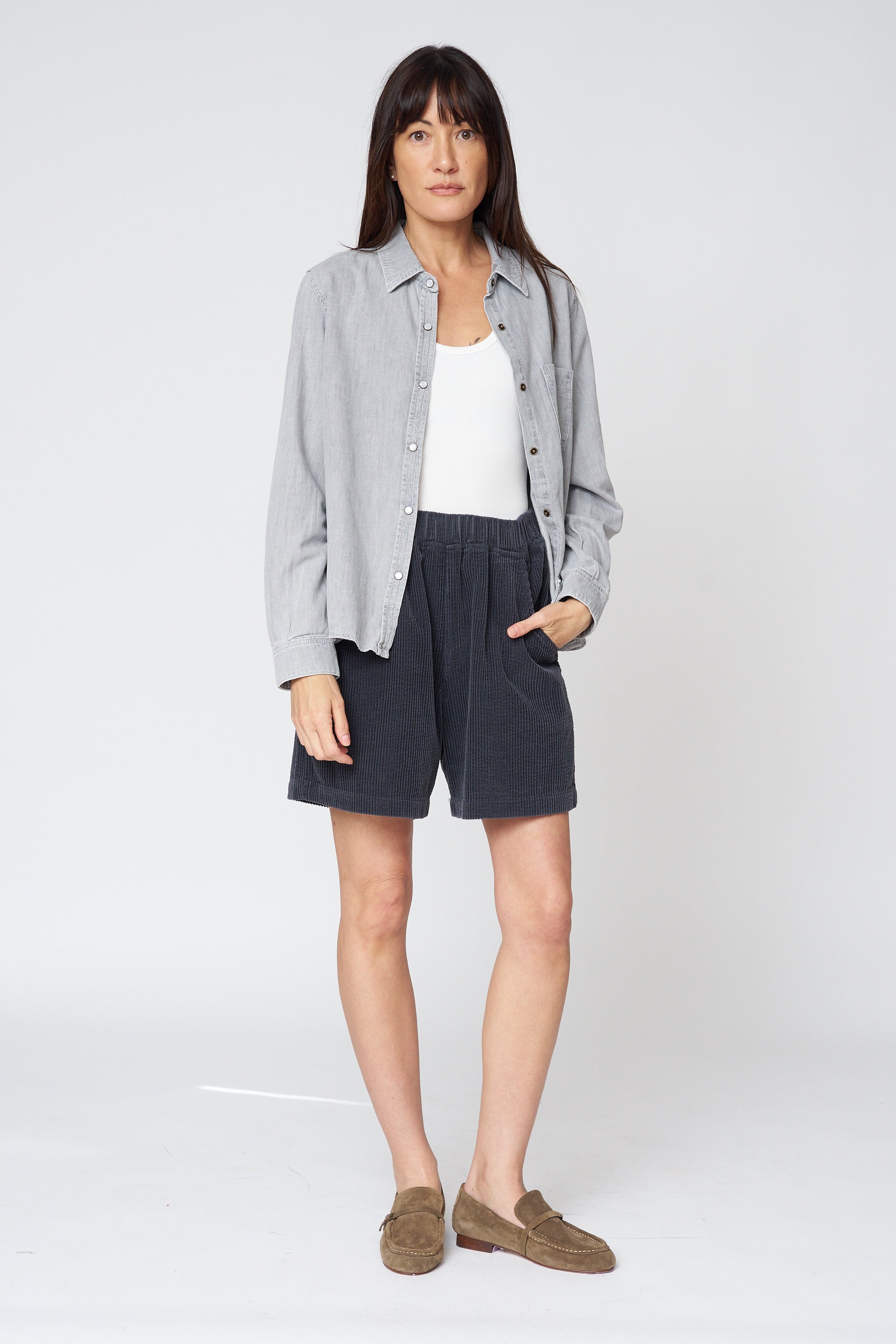 Denim Button Down in Grey Wash