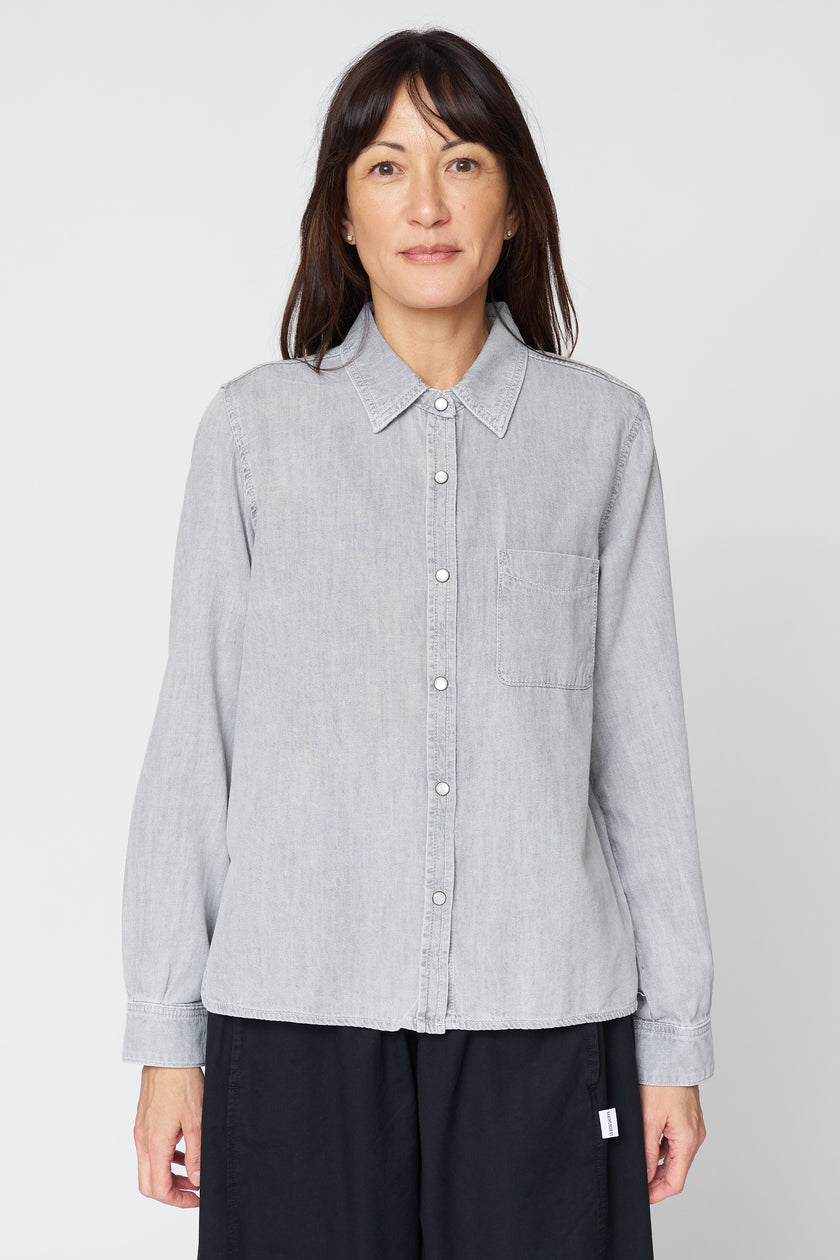 Denim Button Down in Grey Wash