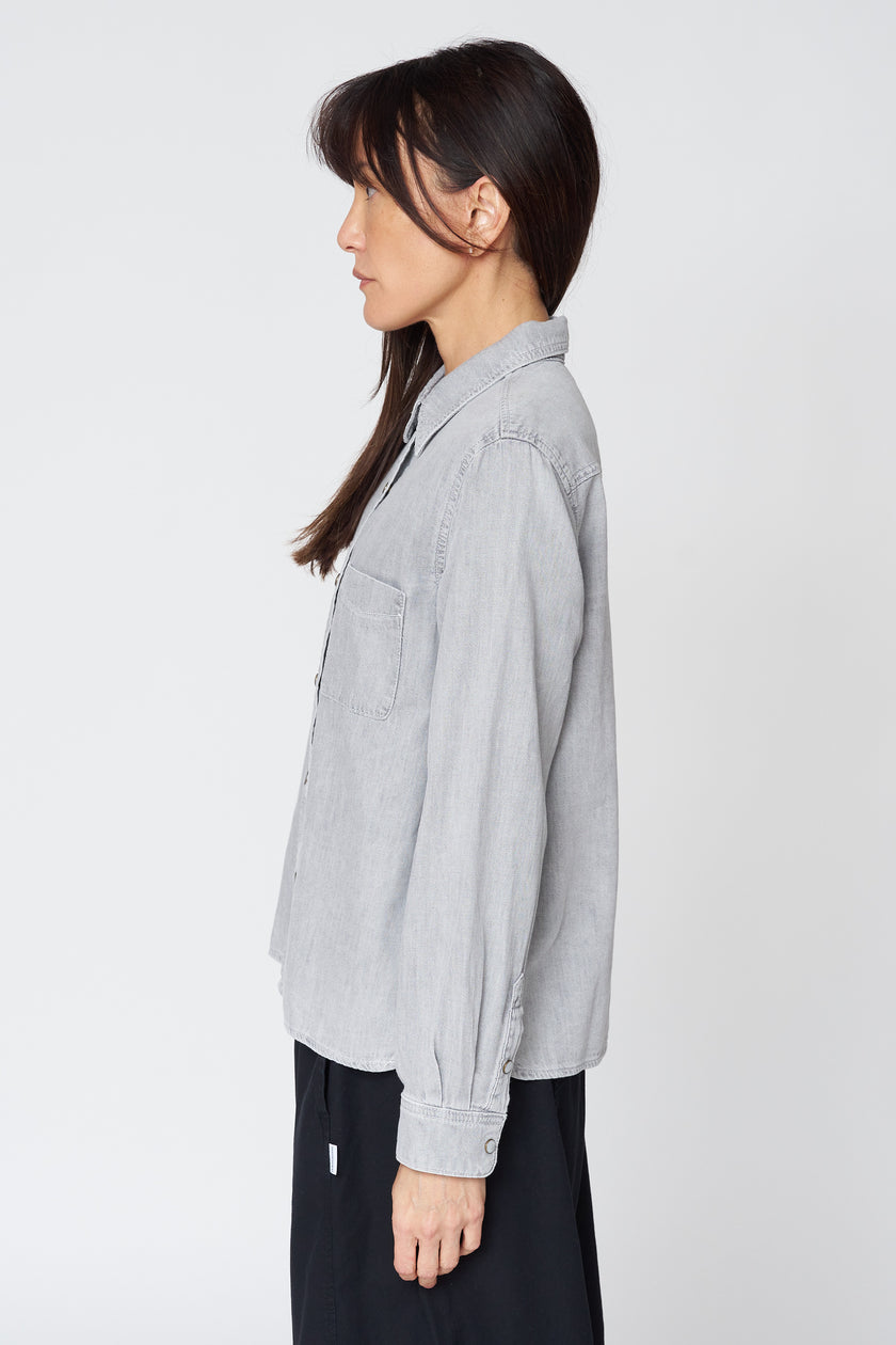 Denim Button Down in Grey Wash