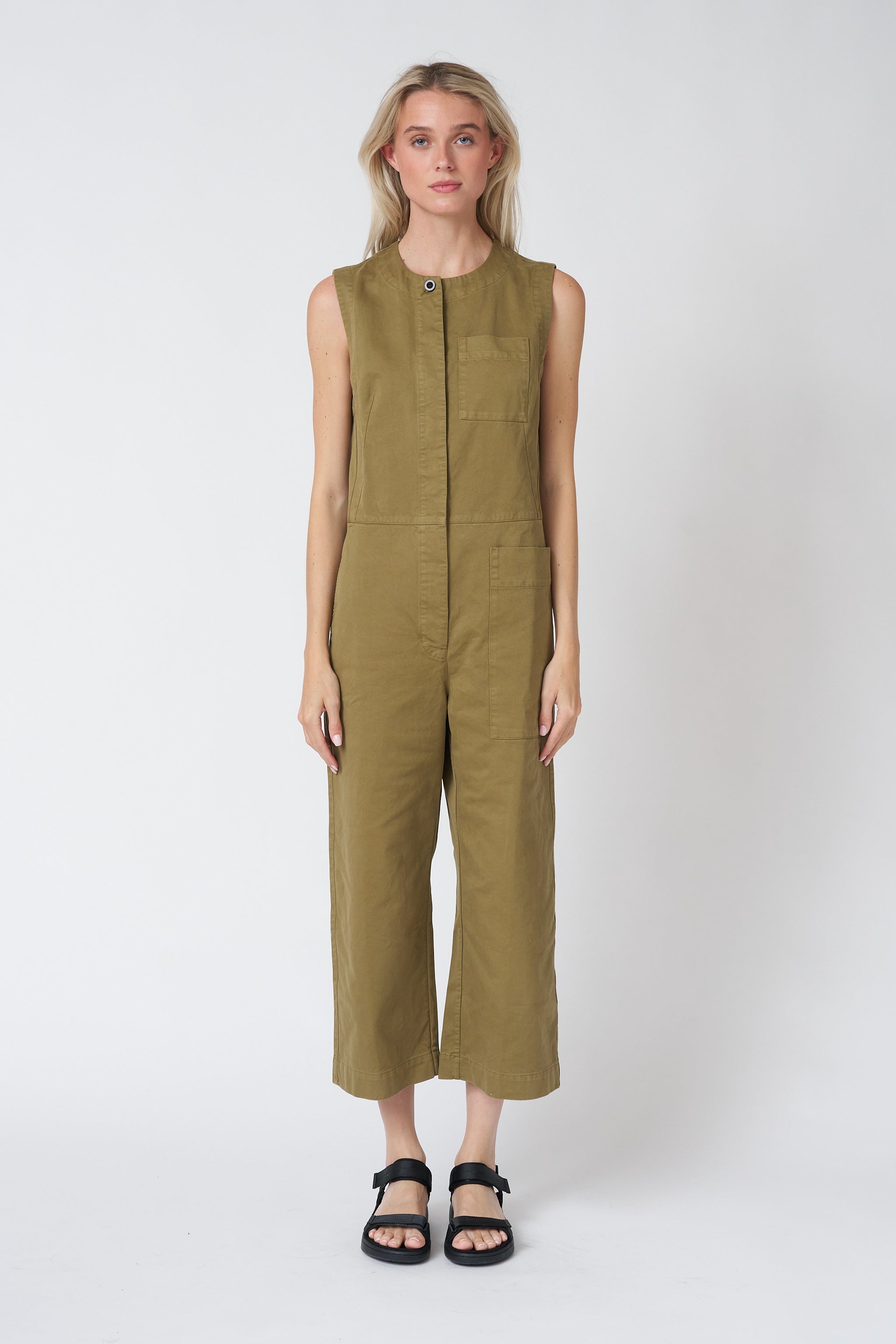 Sleeveless Cotton Twill Jumpsuit