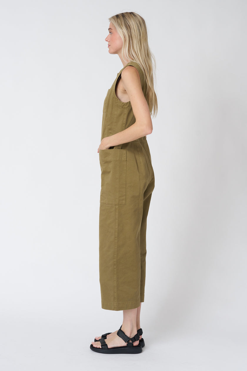 Sleeveless Cotton Twill Jumpsuit