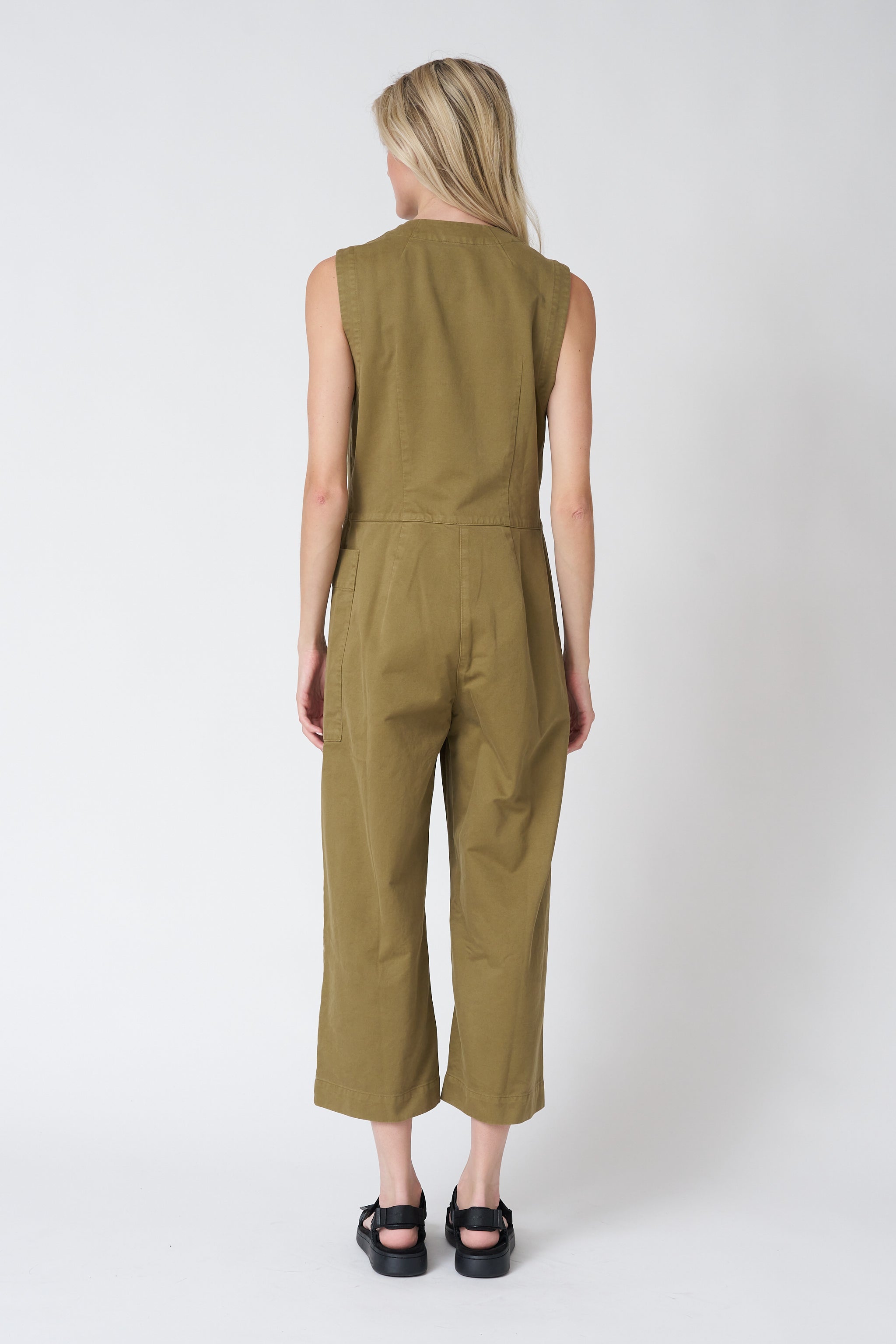Sleeveless Cotton Twill Jumpsuit