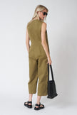 Sleeveless Cotton Twill Jumpsuit