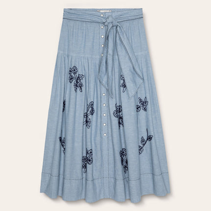 The Chambray Embroidered Highland Skirt