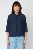 Ophelia Cropped Cotton-Silk Button Down in Ink