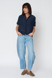 Ophelia Cropped Cotton-Silk Button Down in Ink