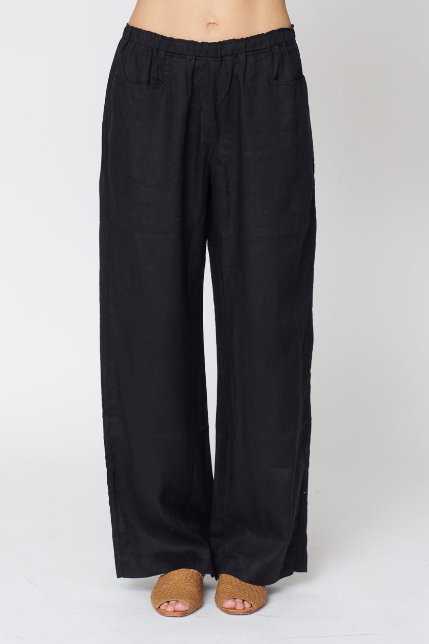 Clairo Woven Linen Pant in Black