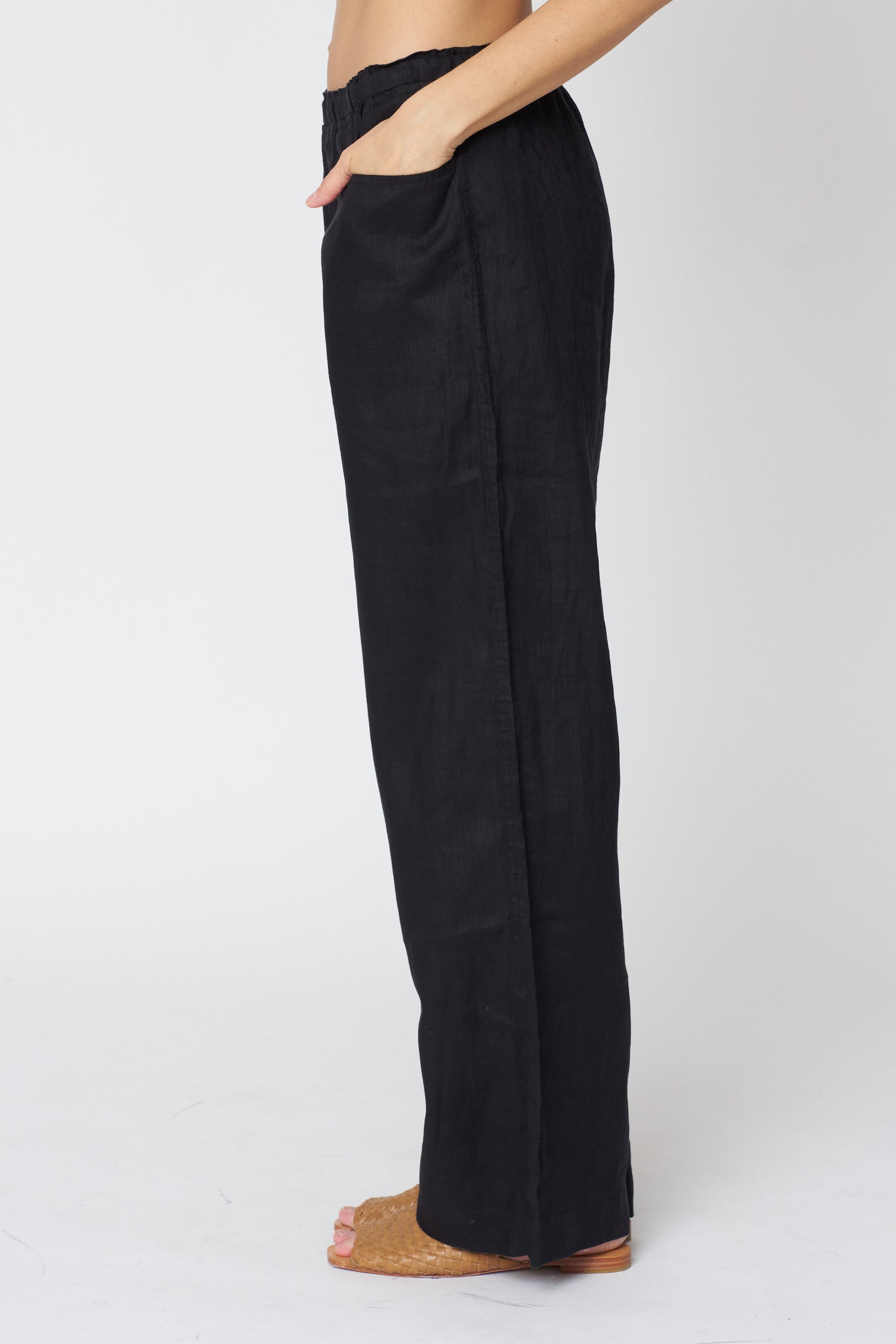 Clairo Woven Linen Pant in Black