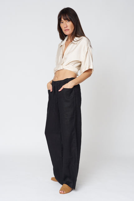 Clairo Woven Linen Pant in Black