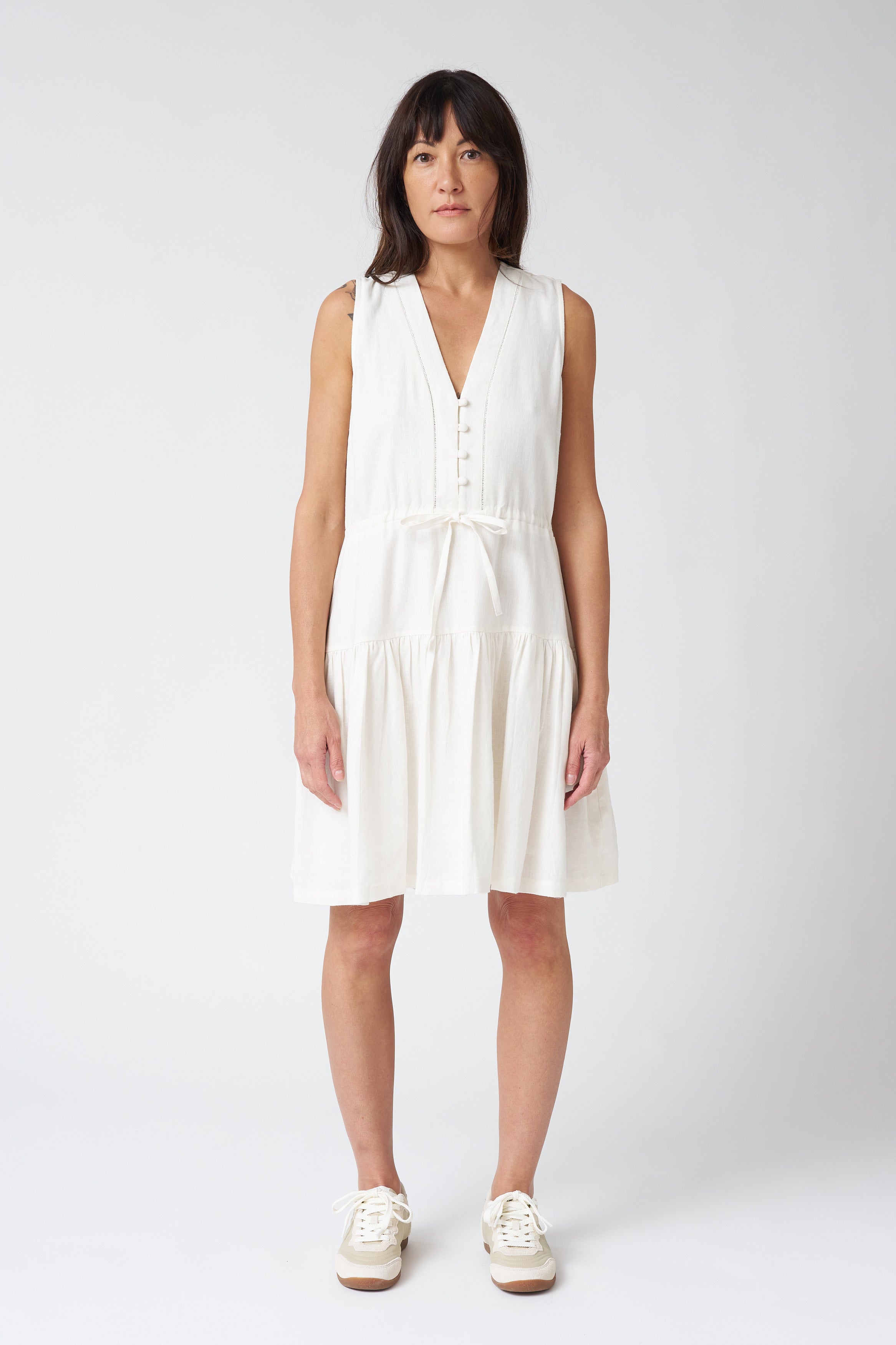 Emerson Fry Basque Sundress in Ivory Linen