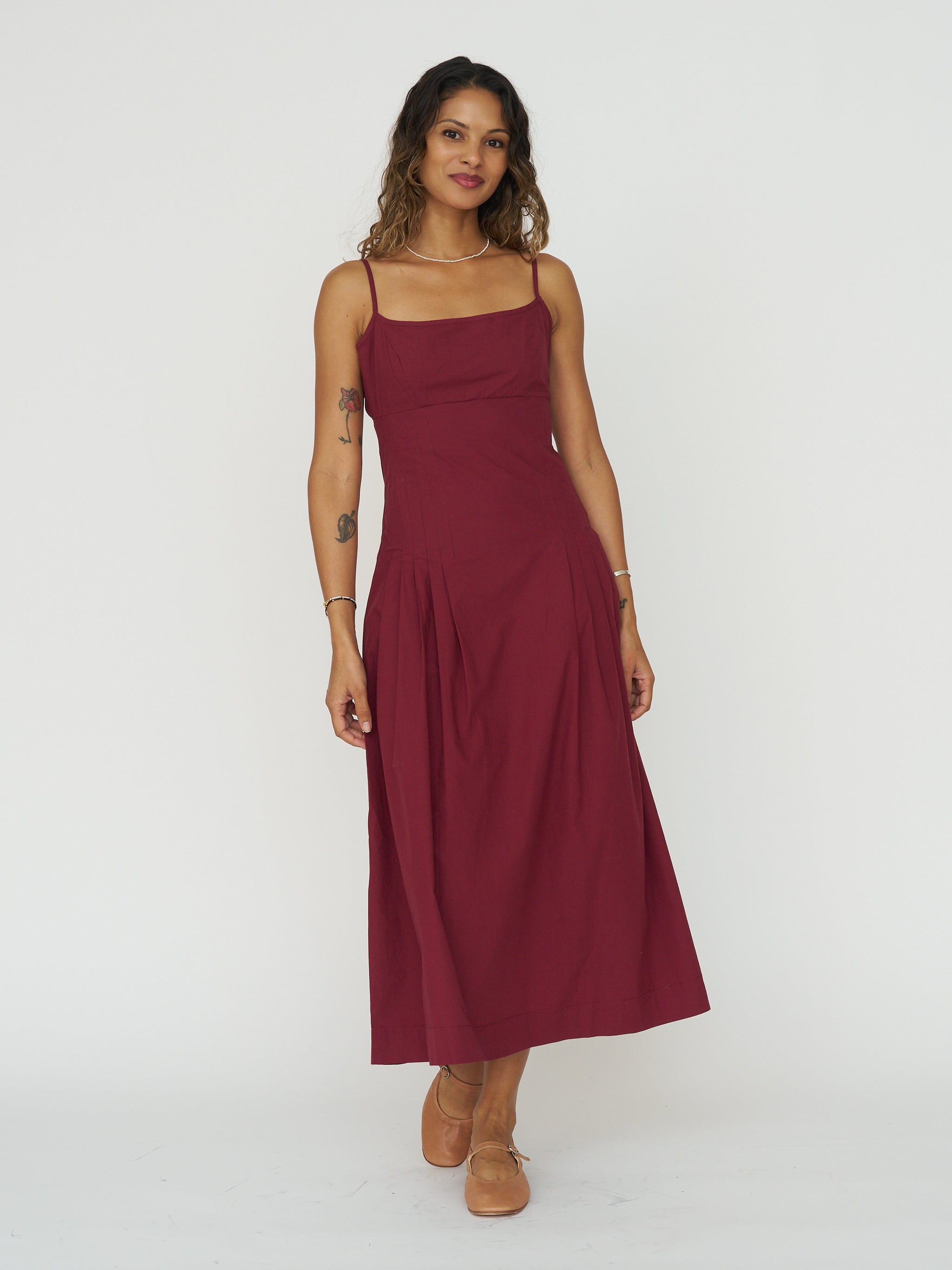 Ciao Lucia Karita Dress in Bordeaux Cotton Poplin