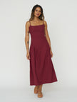 Ciao Lucia Karita Dress in Bordeaux Cotton Poplin