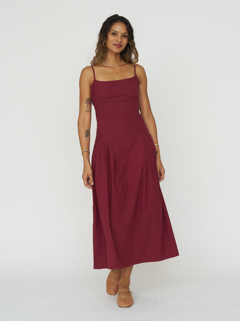 Ciao Lucia Karita Dress in Bordeaux Cotton Poplin