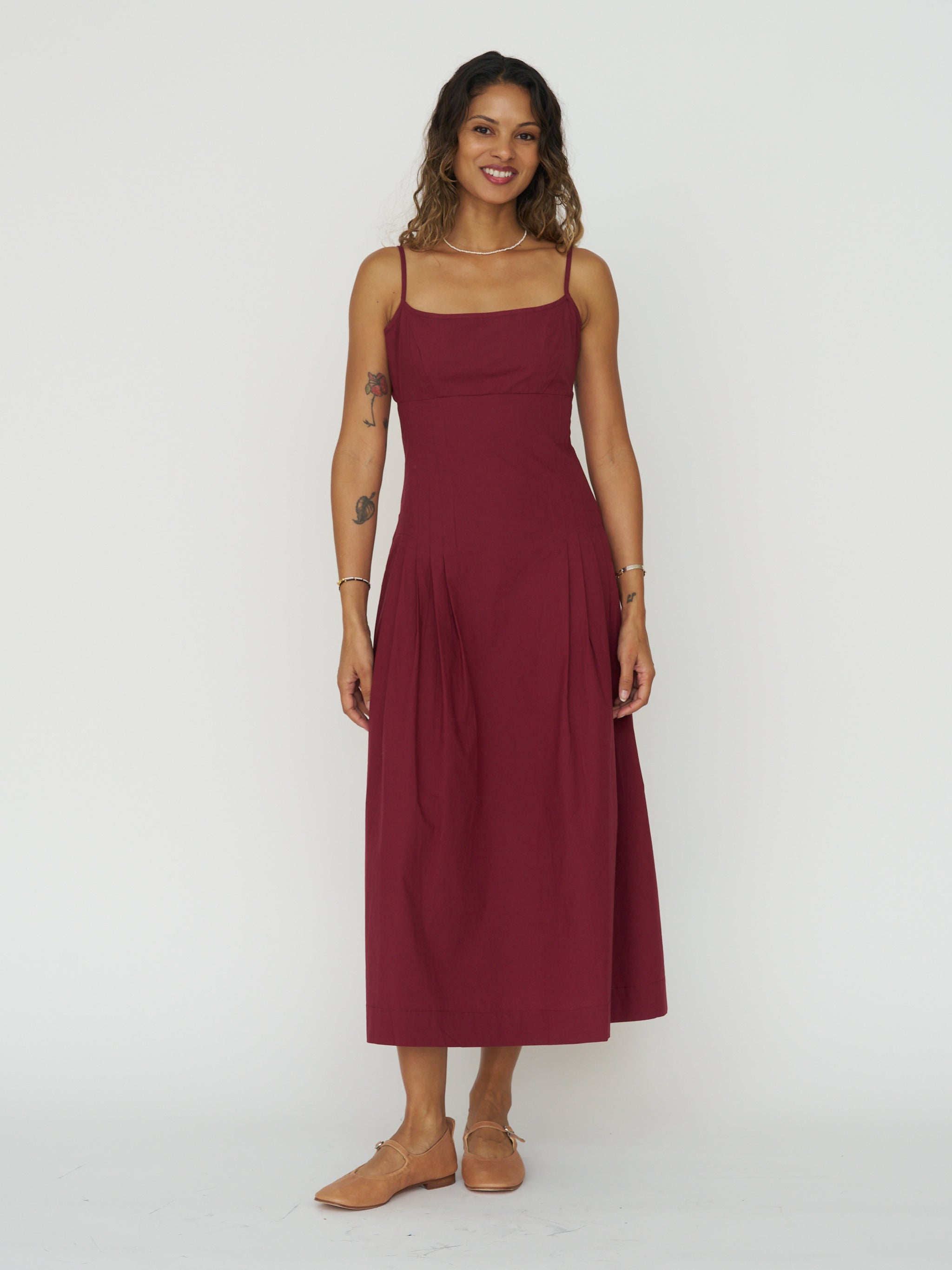 Ciao Lucia Karita Dress in Bordeaux Cotton Poplin
