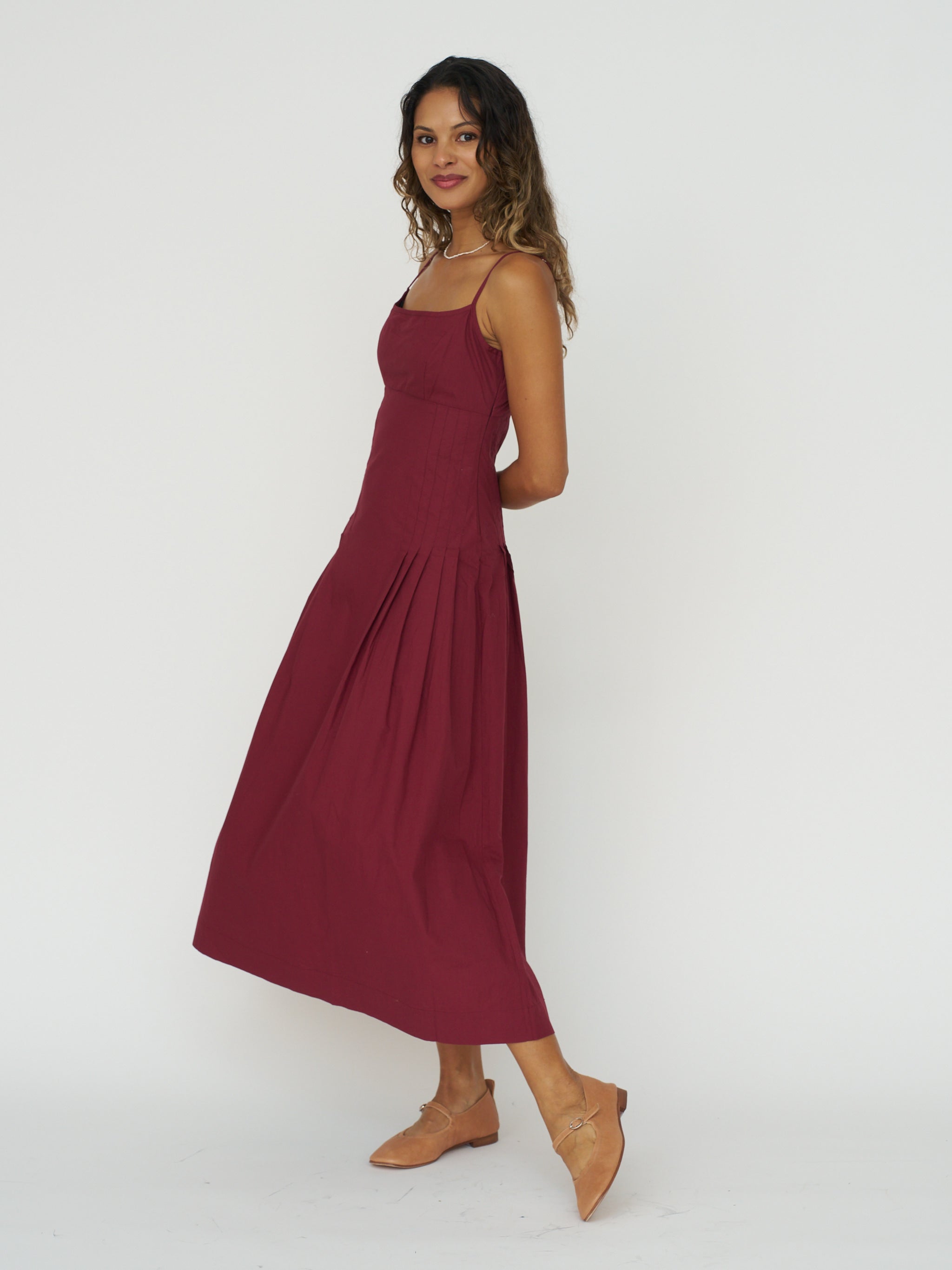 Ciao Lucia Karita Dress in Bordeaux Cotton Poplin