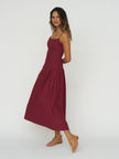 Ciao Lucia Karita Dress in Bordeaux Cotton Poplin
