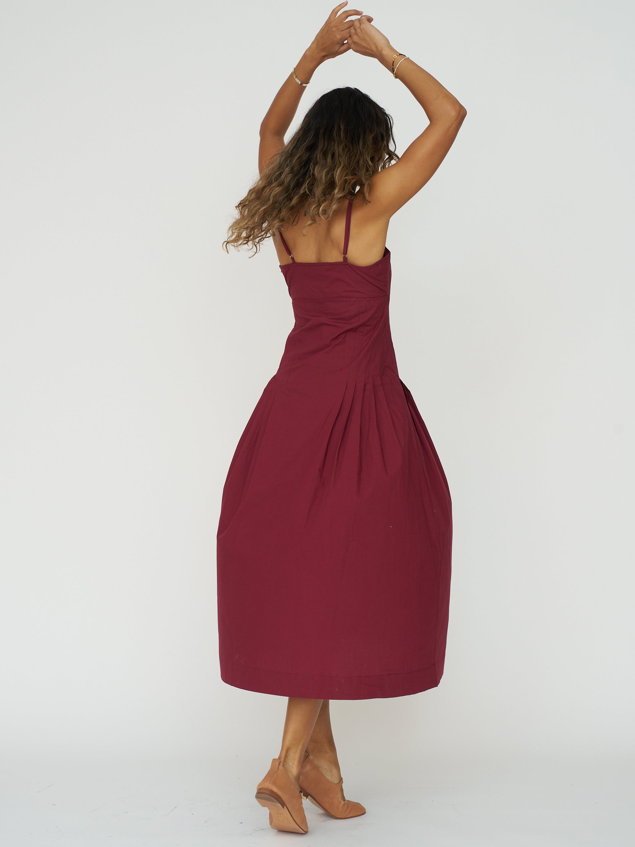 Ciao Lucia Karita Dress in Bordeaux Cotton Poplin