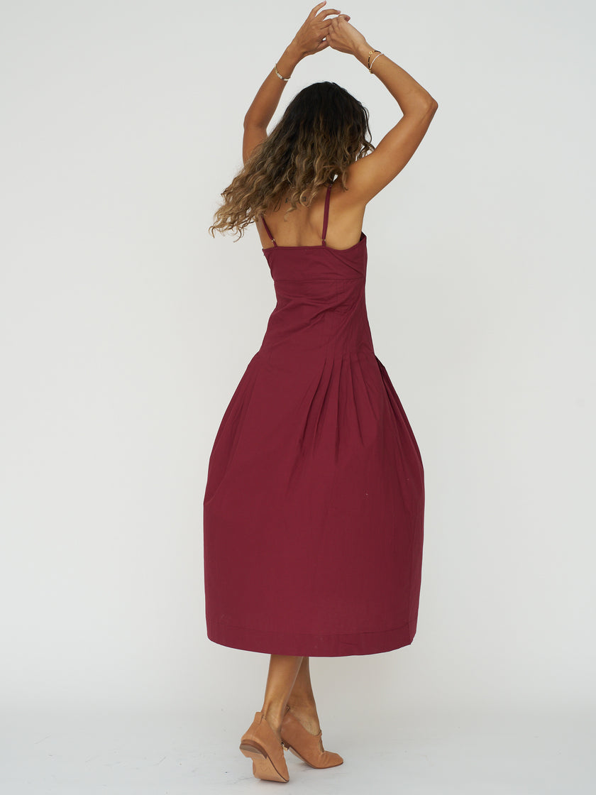 Ciao Lucia Karita Dress in Bordeaux Cotton Poplin