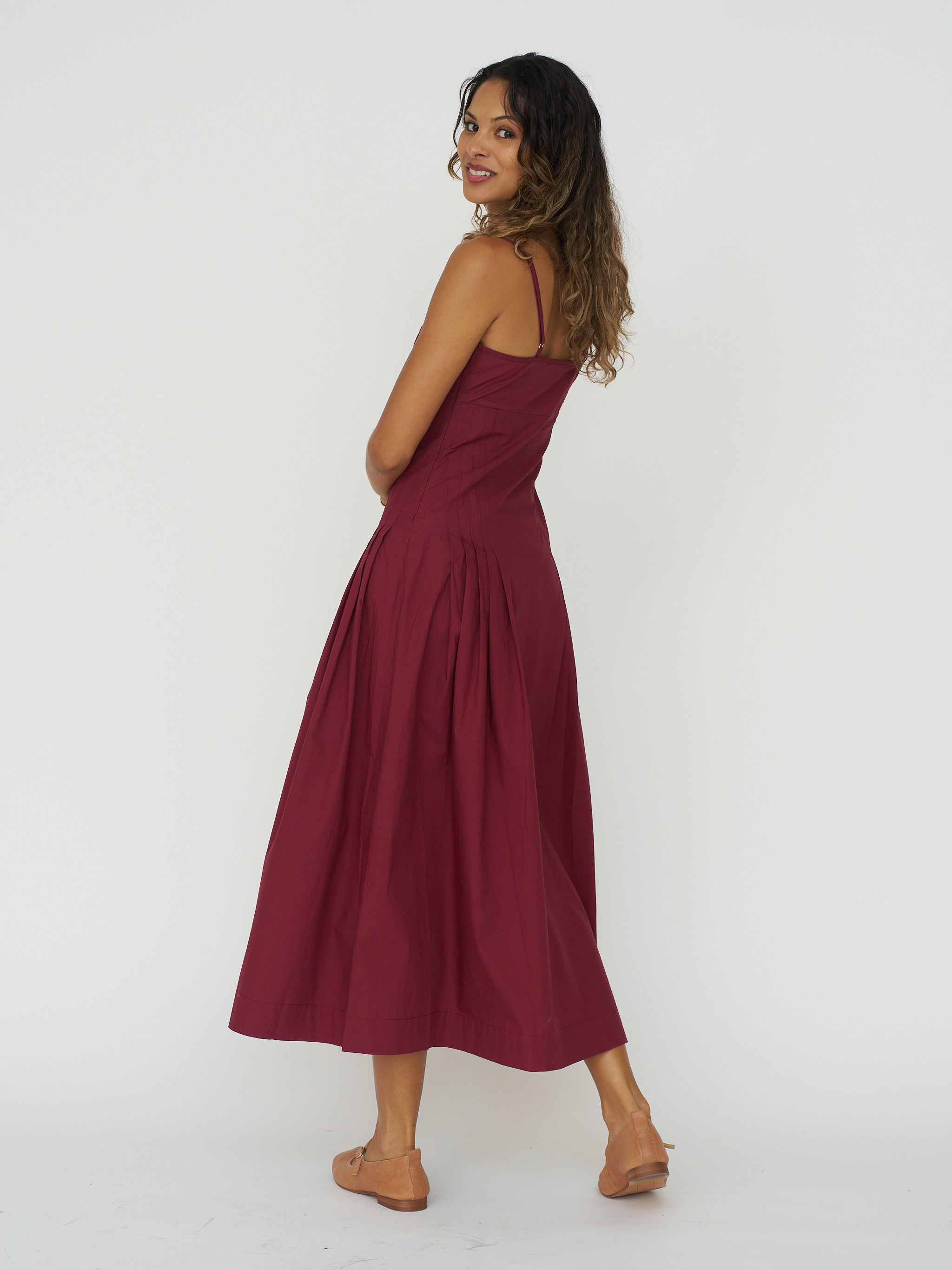 Ciao Lucia Karita Dress in Bordeaux Cotton Poplin