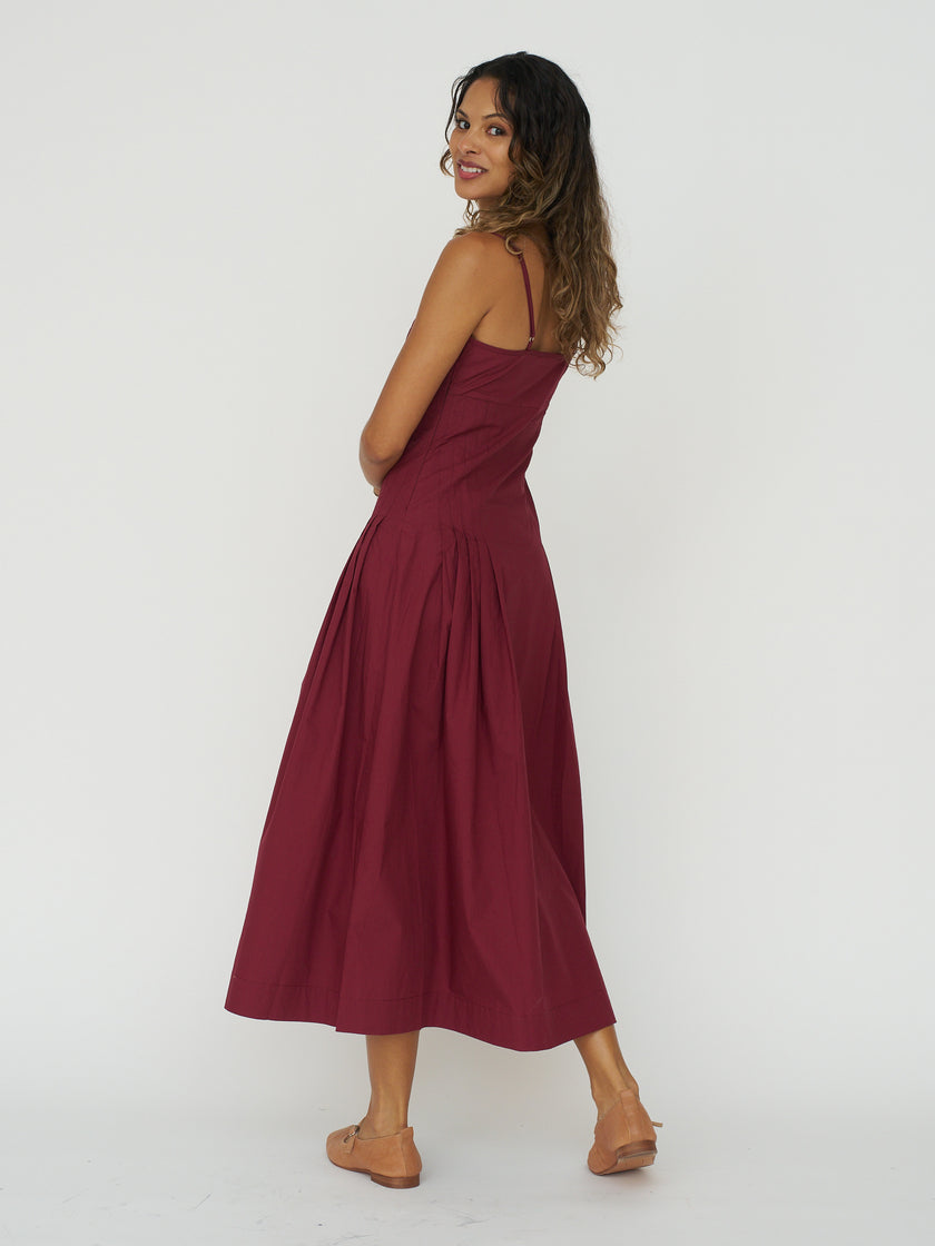 Ciao Lucia Karita Dress in Bordeaux Cotton Poplin