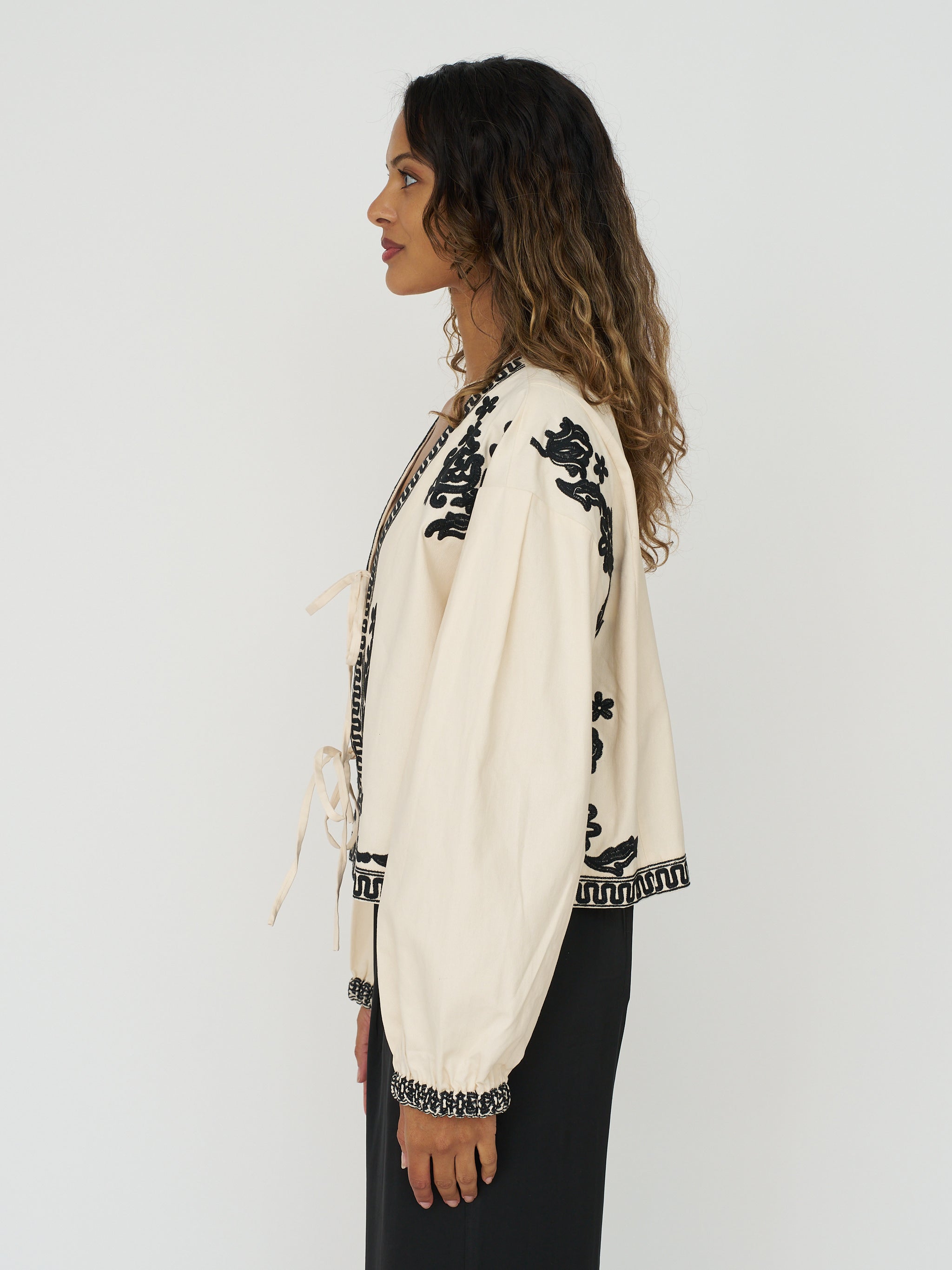 Embroidered Tie Front Jacket