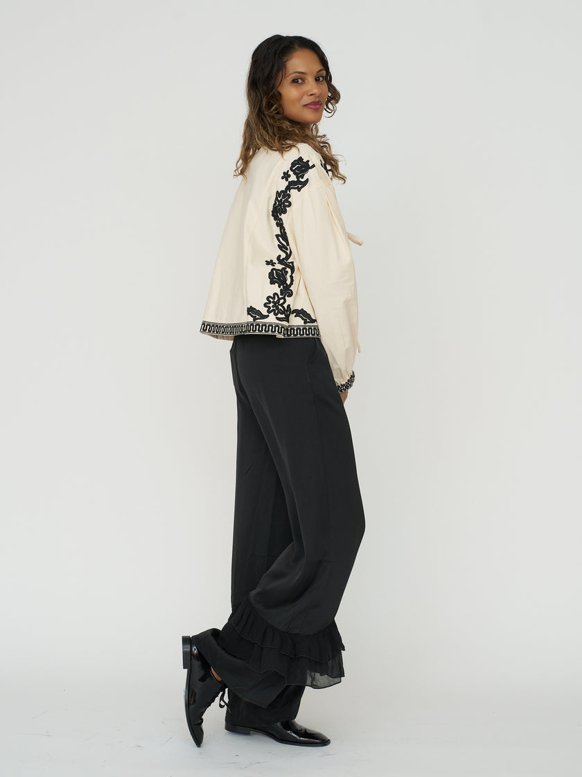 Embroidered Tie Front Jacket