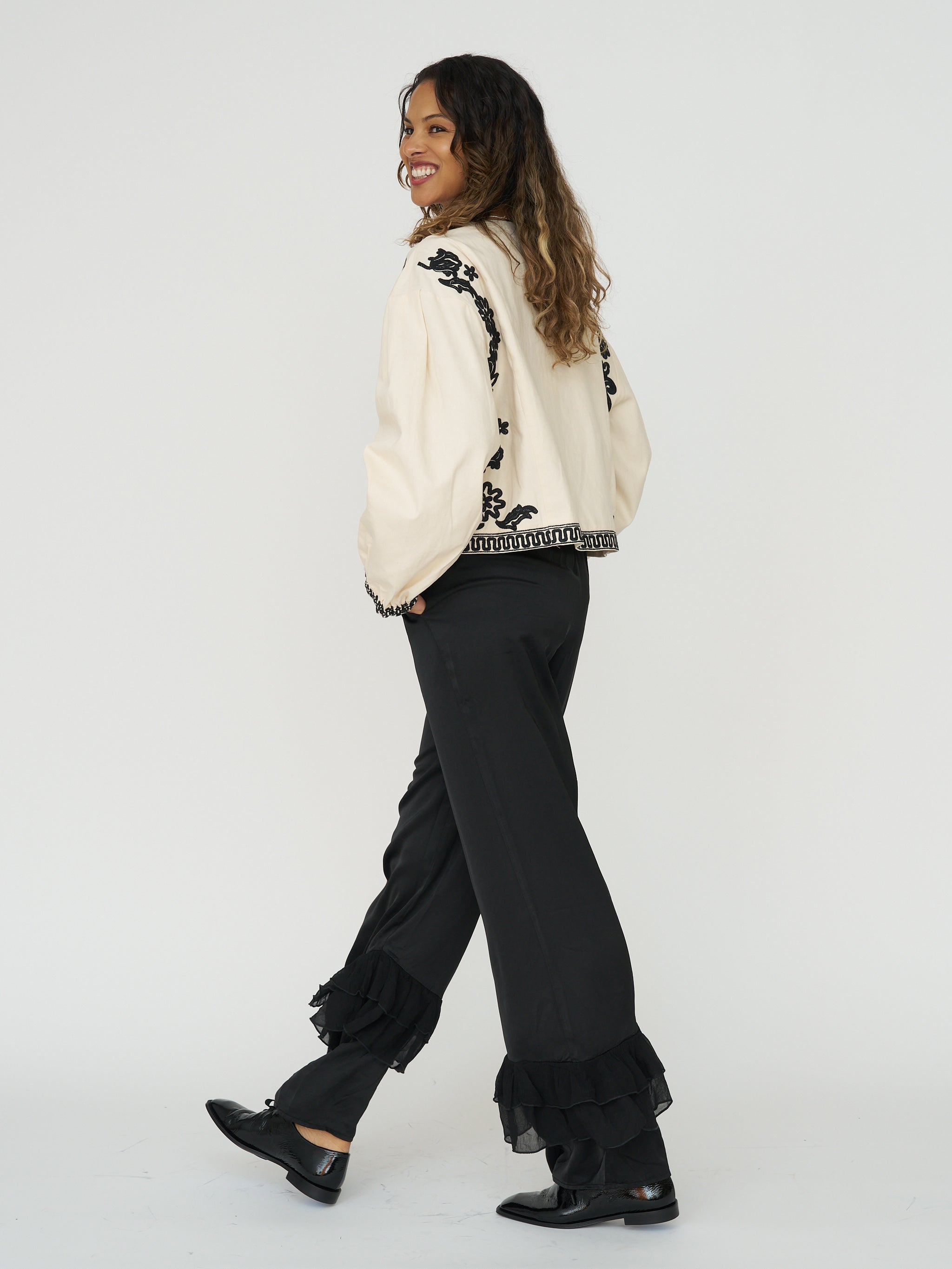 Embroidered Tie Front Jacket