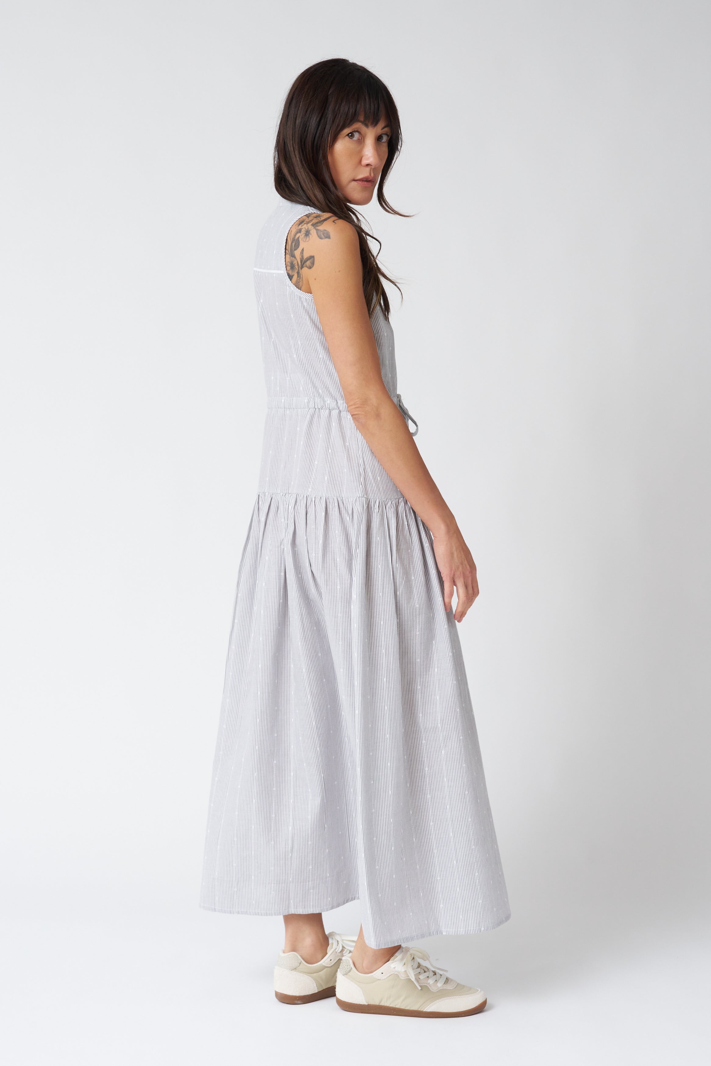 Emerson Fry Lucy 4 Basque Sleeveless Dress in James Stripe