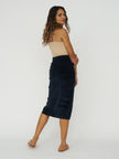 Cord-velvet Button Front Midi Skirt in Midnight