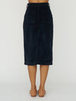 Cord-velvet Button Front Midi Skirt in Midnight