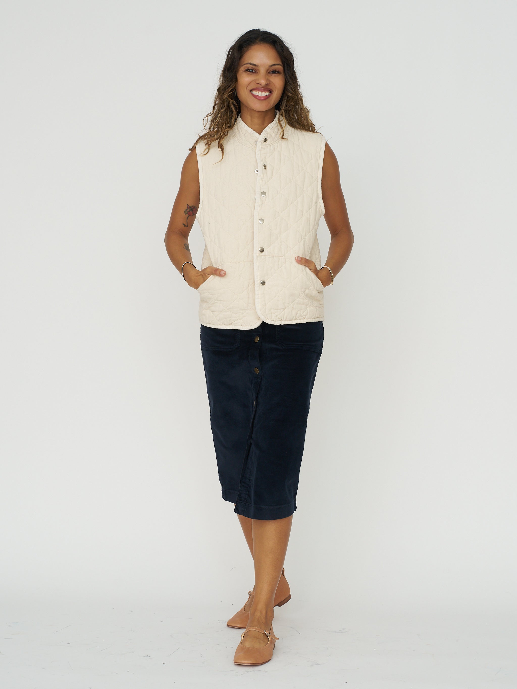 Quilted Snap Vest - Natural