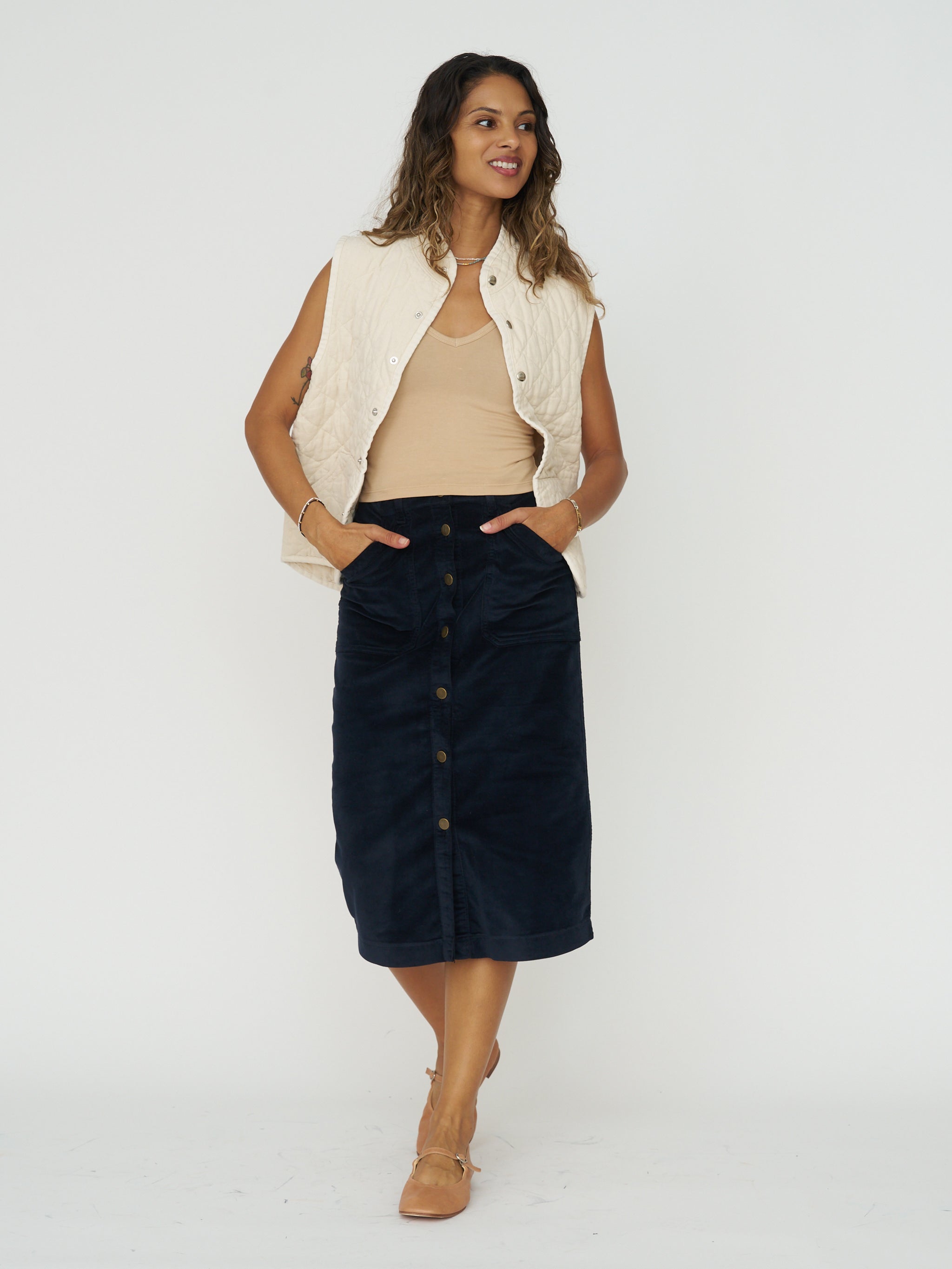 Quilted Snap Vest - Natural