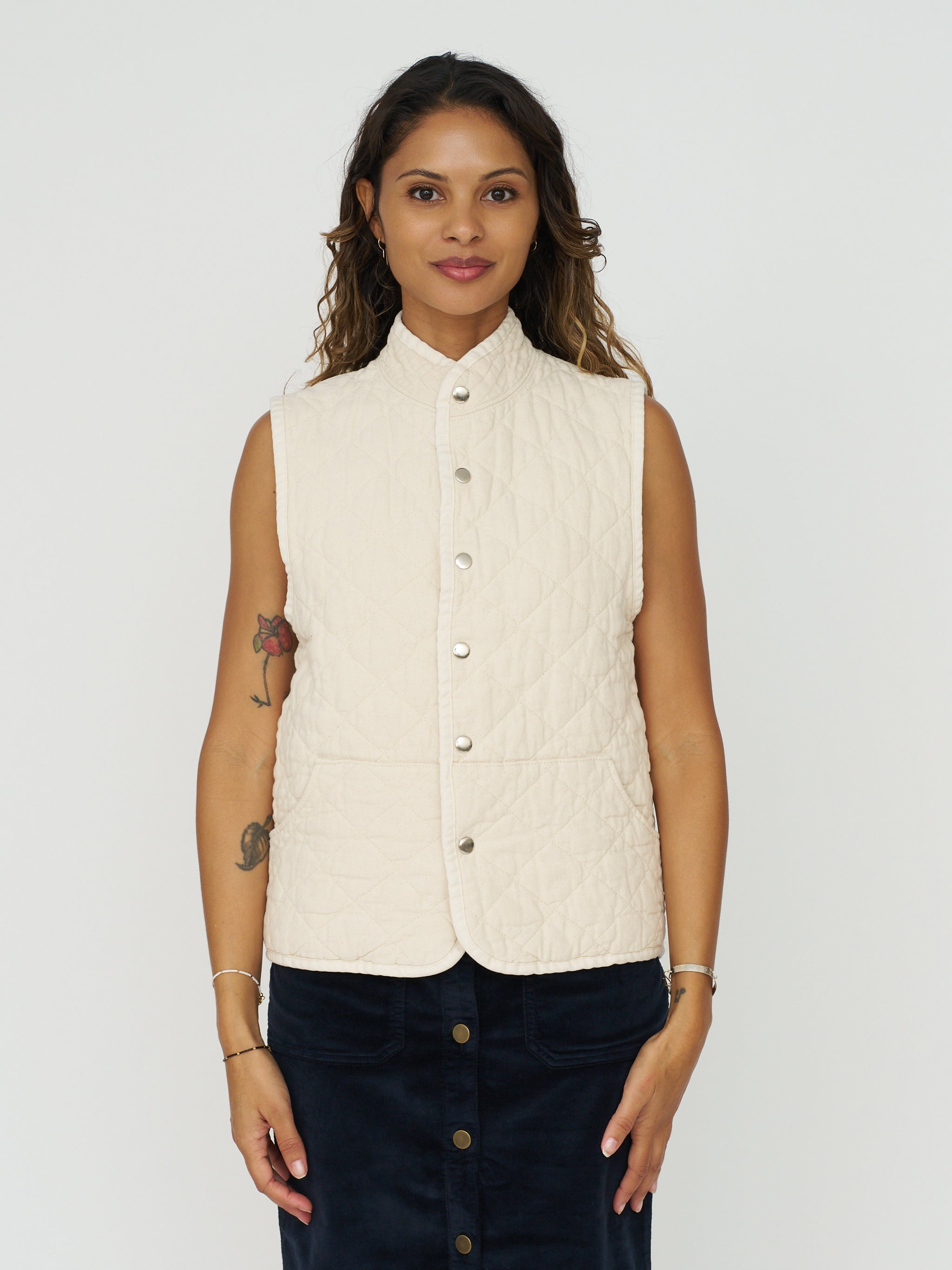 Quilted Snap Vest - Natural